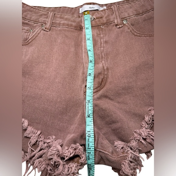 Adika Brown Truffle Cotton Button up Fringed denim Shorts Size Large/32‎ EUC - Picture 8 of 10